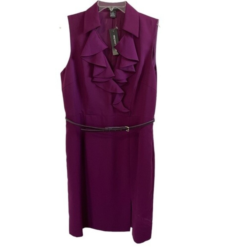 NWT Spense Dress Purple Belted Sleeveless Ruffles Size 14
